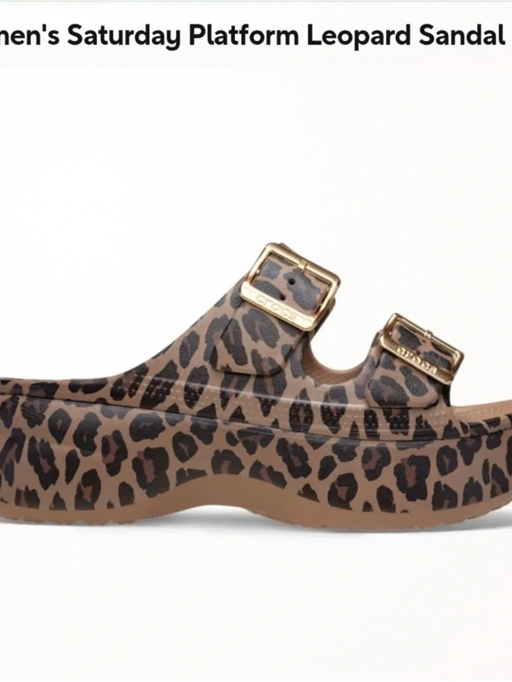 CROCS Women's Leopard Saturday Platform Slide Sandal - Brown and Black